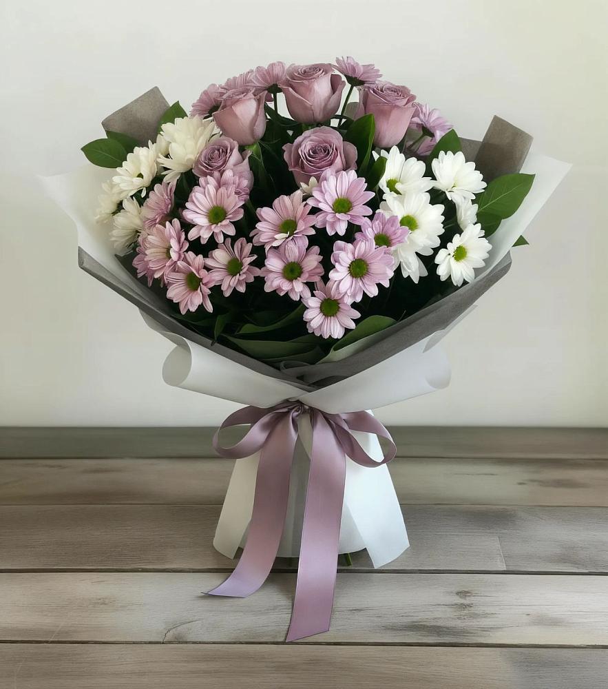 Букет цветов из: Хризантемы и Розы в Новоивановской