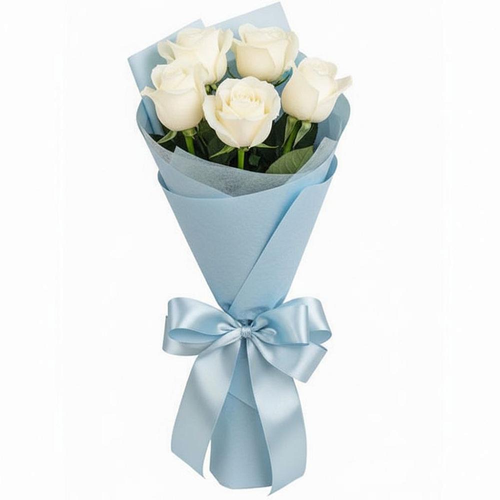 Букет 5 Белых роз Проуд в Новоивановской