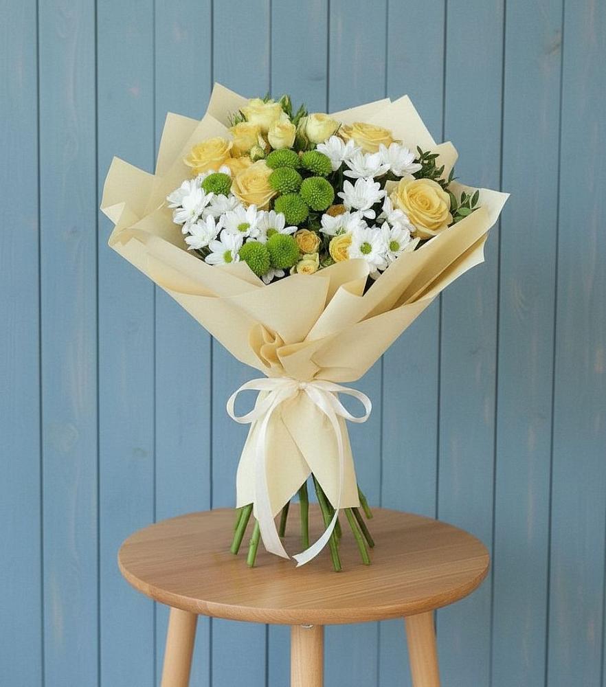 Букет цветов из: Хризантемы и Розы в Новоивановской