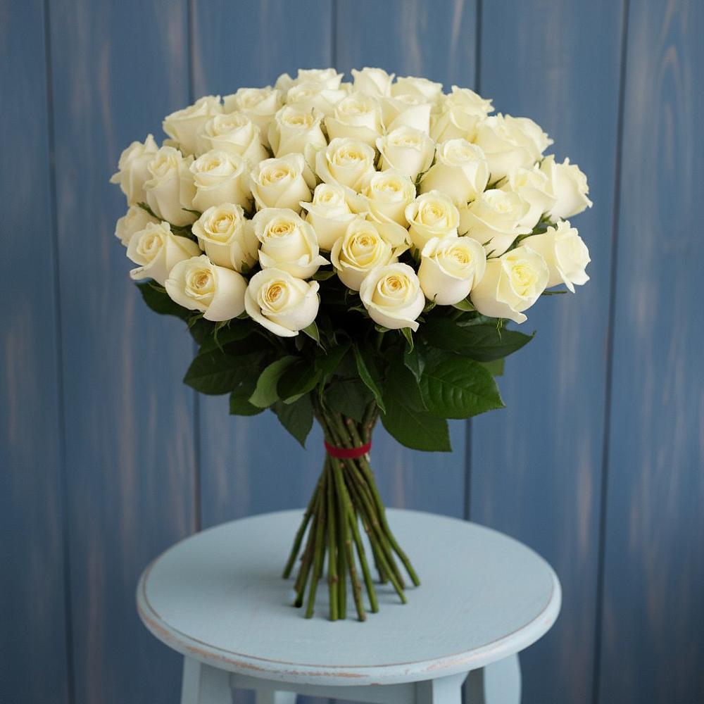 Букет 51 Белая роза Эдлесс Лав в Новоивановской