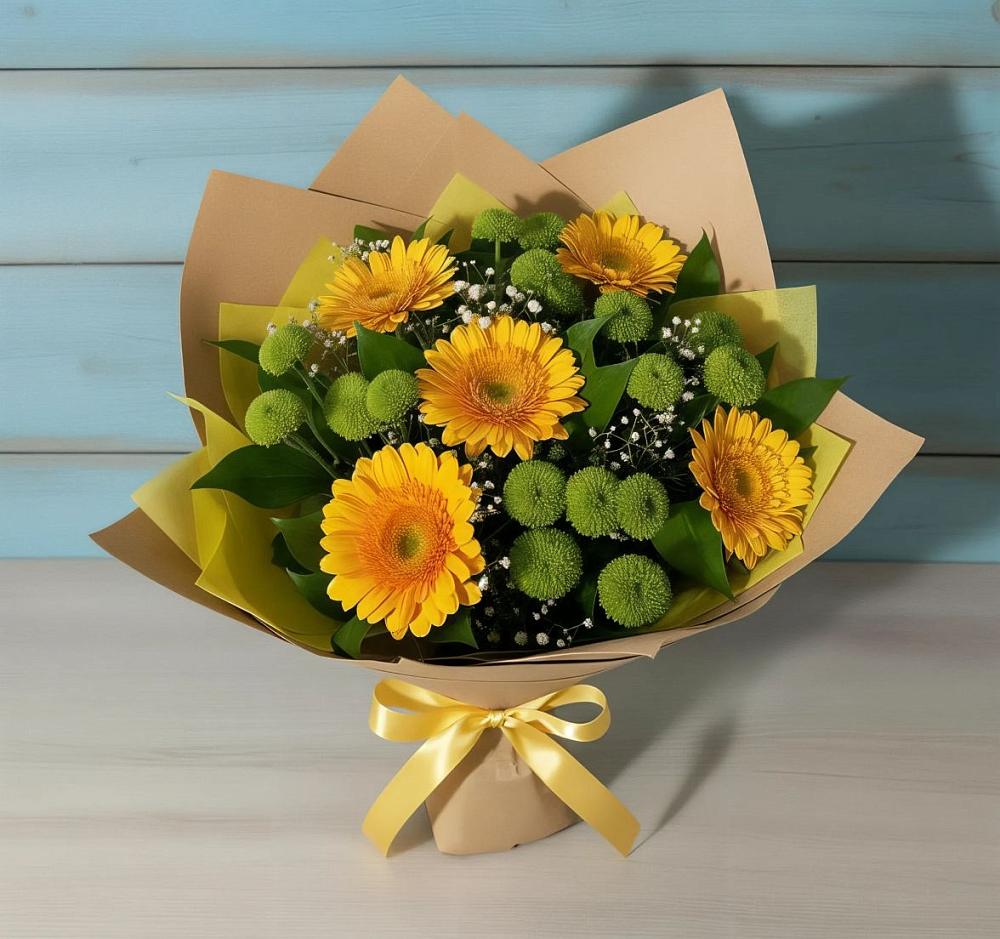 Букет цветов из: Герберы и Хризантемы в Новоивановской