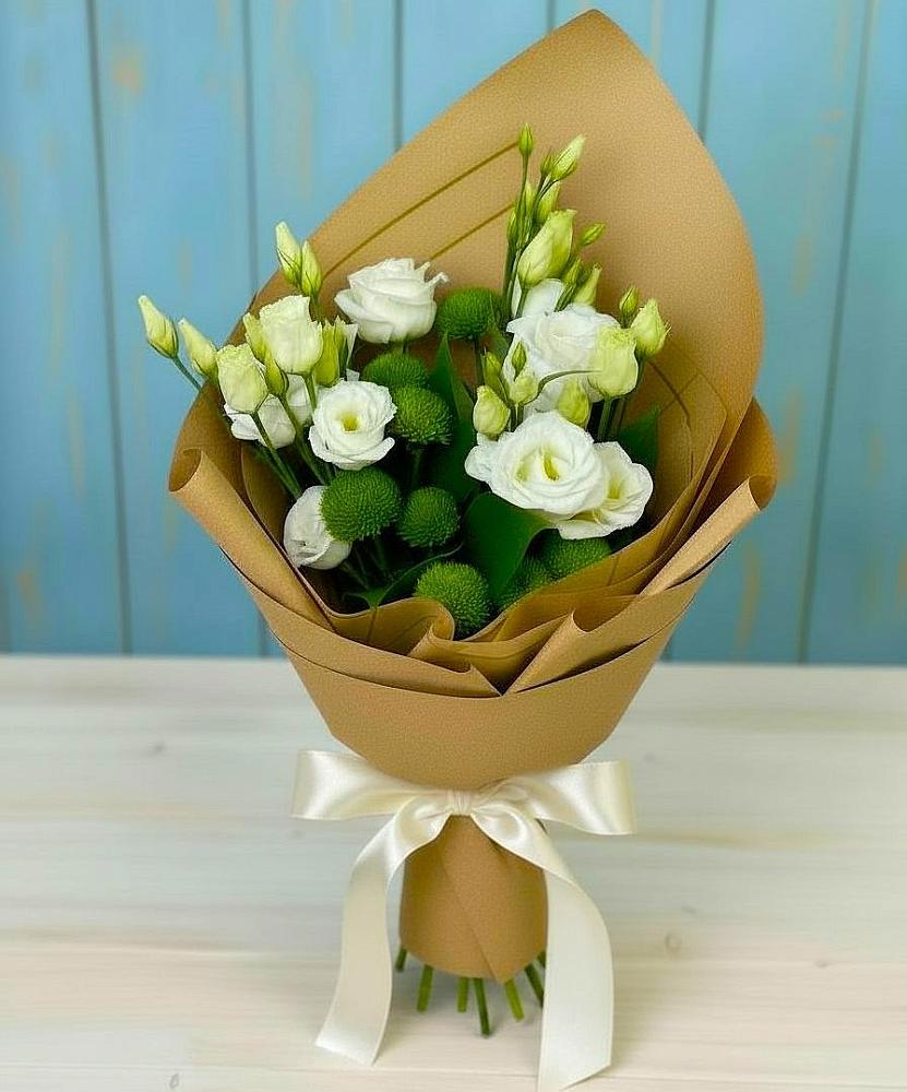 Букет цветов из: Хризантемы и Лизиантусы в Новоивановской