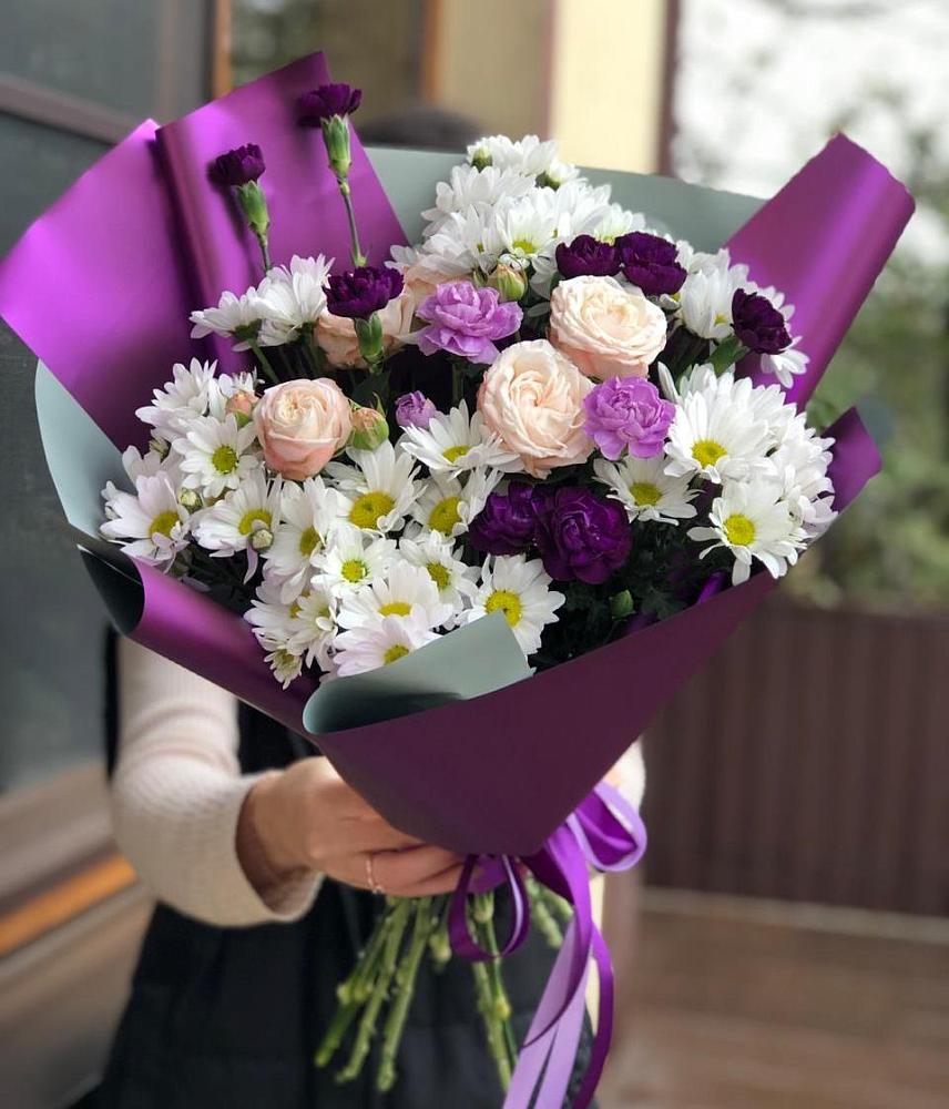 Букет цветов из: Хризантемы, Гвоздики и Розы в Новоивановской