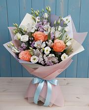 Букет цветов из:  Лизиантусы, Розы, Альстромерии и Гипсофила #REPLACE_PRED# Новоивановской