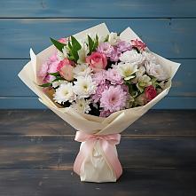 Букет цветов из:  Хризантемы, Альстромерии и Розы в Новоивановской