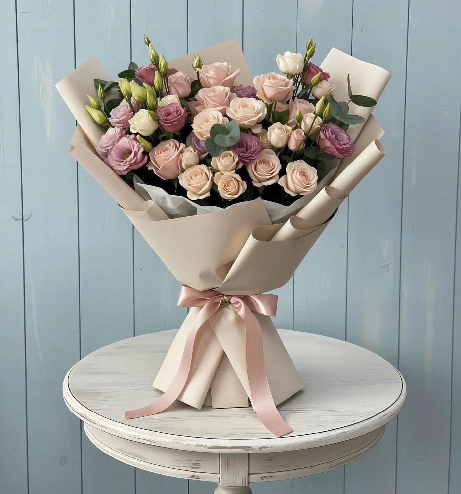 Букет цветов из: Розы и Лизиантусы в Новоивановской