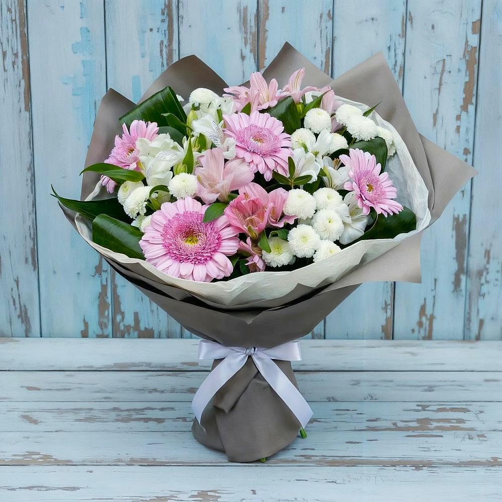 Букет цветов из: Герберы, Альстромерии и Хризантемы в Новоивановской