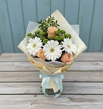 Букет цветов из:  Герберы, Розы и Хризантемы в Новоивановской