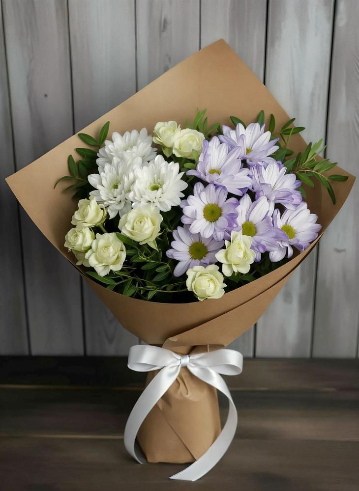 Букет цветов из: Хризантемы и Розы в Новоивановской